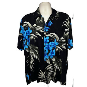 Favant Black Hawaiian Aloha Mens Floral Button Up Shirt XL Pocket Hawaii USA